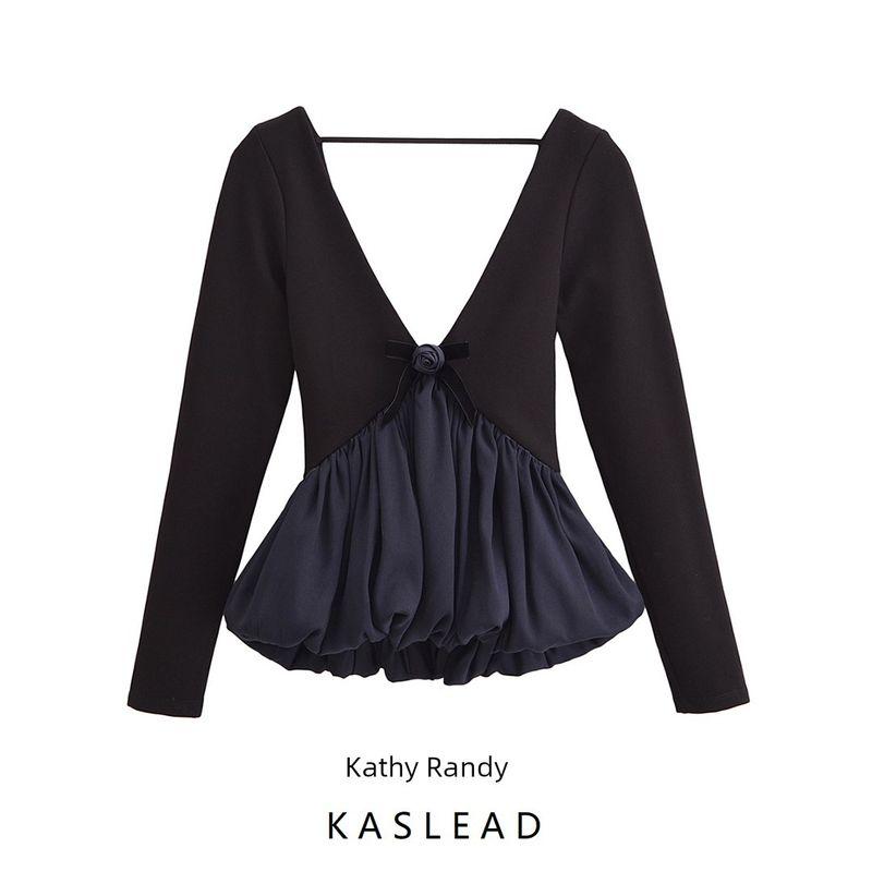 Kaslead New Arrival Women's Clothing Fashion Style Flower Decoration Puffy Hem Tops 1014806