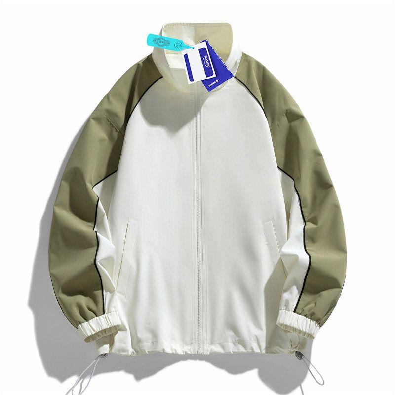 Wassup American-Style Autumn Stand-Up Collar Jacket for Men, Spring and Autumn Thin Casual Color-Blocking Patchwork Couple's Jacket Top