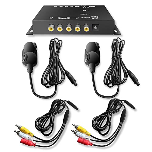

Mini 4-Channel Quad Video Surveillance Side View Camera Kit with Backup Camera for Trucks, Cars, Vans, and Campers, with Night Vision, Wide Viewing An
