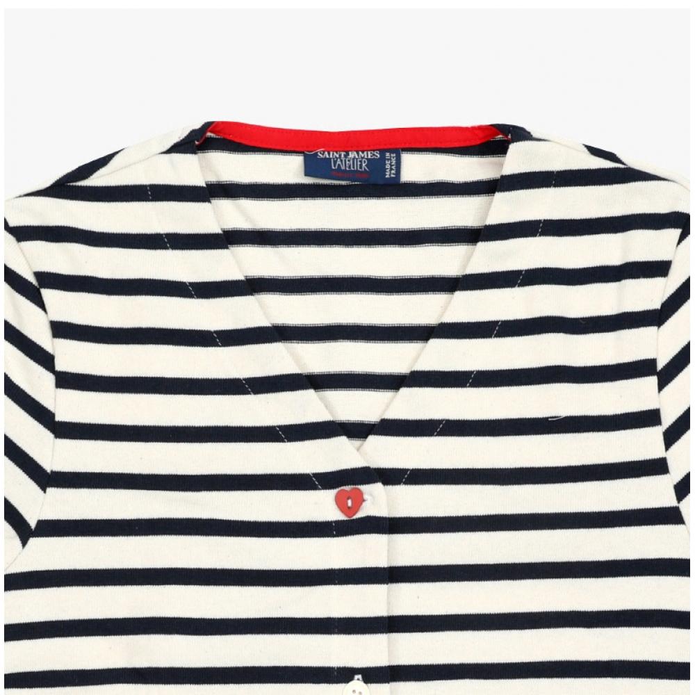 Saint JameS Women S Cardigan V Neck Mercardi Stripe 3430 Ecru Marine Tulipe