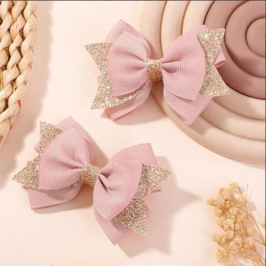 2Pcs/set Baby Dovetail Bow Hair Clips for Women Girls Handmade Glitter Bowknote Hairpins Daily Bowknot Headwear Hair Accessories
