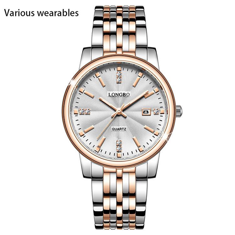 Lovers Watch Calendar Waterproof Steel Strap Watch for Men Women