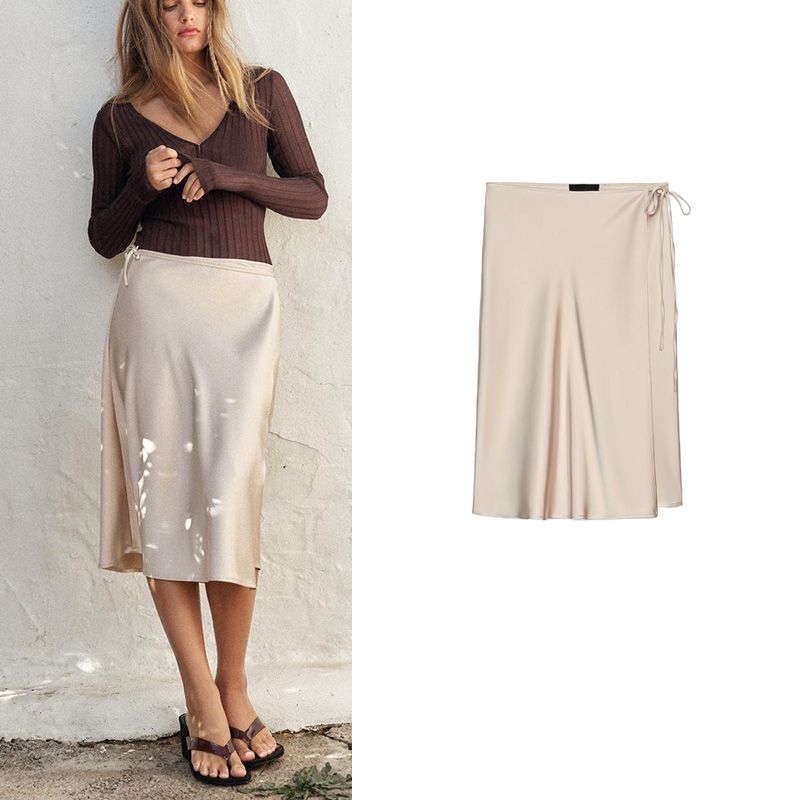 Spring and Summer New Women's Clothing French Style Bow Series Silk Satin Texture High Waist Temperament Sarong Skirt 5427417