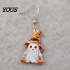 Secure Fit Halloween Earrings 1 Pair Cute Ghost Earrings, Acrylic Dangle with Witch Hat Pumpkin Bat, Anti-Rust Metal Hooks, Playful Accessories