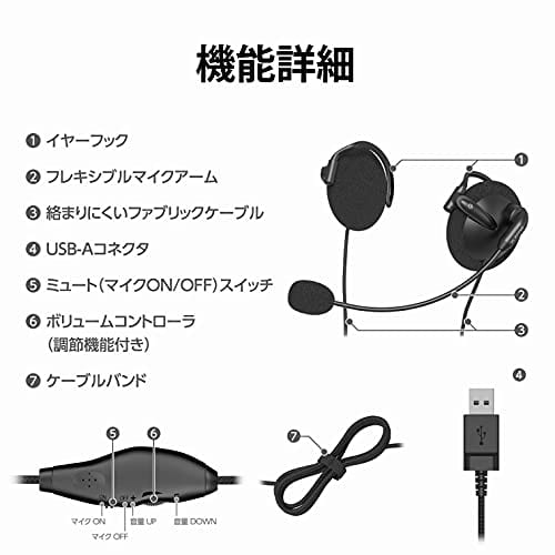 ELECOM Headset Wired Ear Hook USB Connection Microphone Binaural Remote Work Black HS-EH02UBK