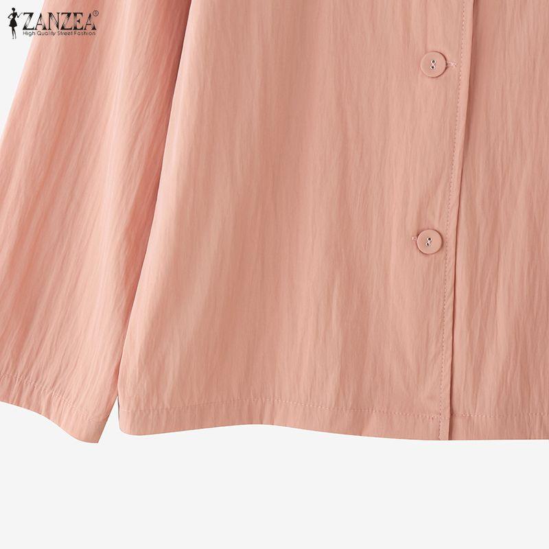 ZANZEA Women Casual Round Neck Solid Color Long Sleeve Blouse