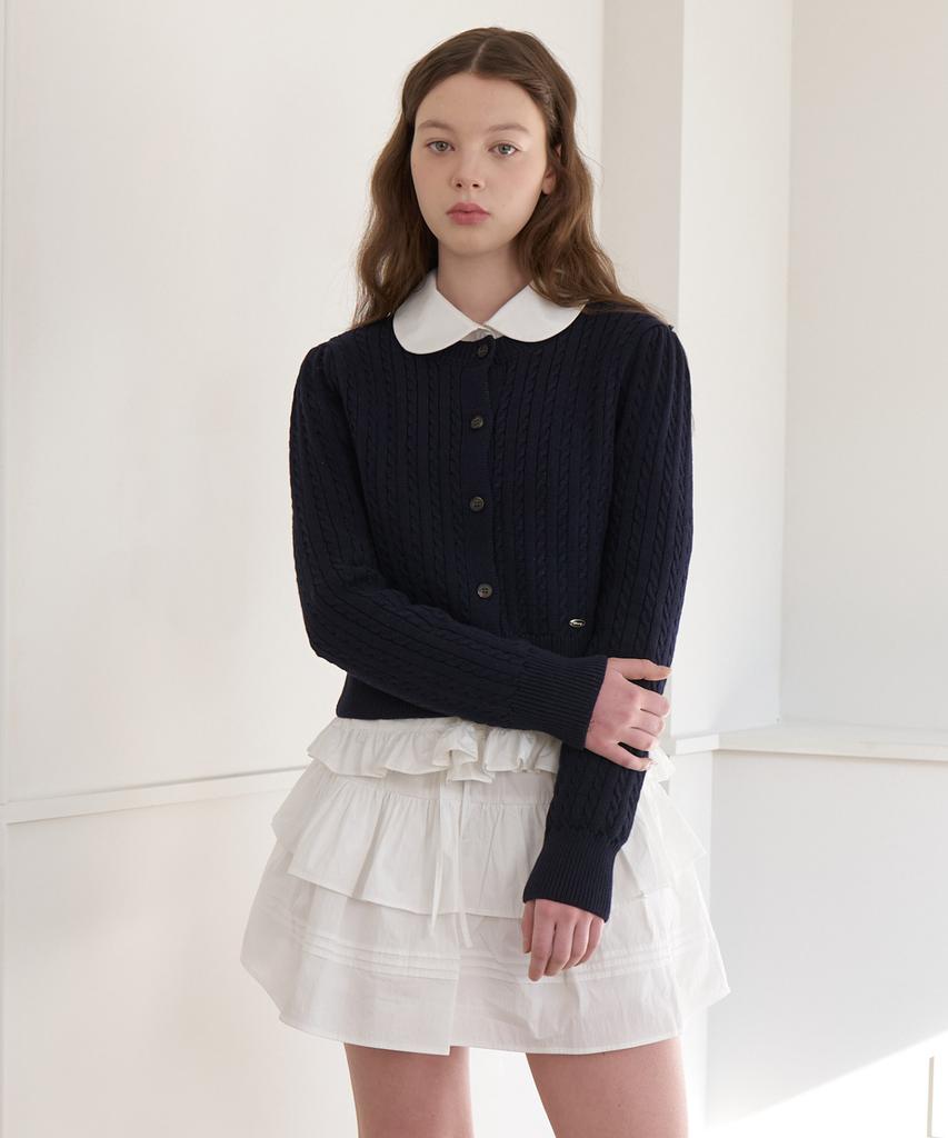 Cluny Soft Cable Knit Button Cardigan - Navy