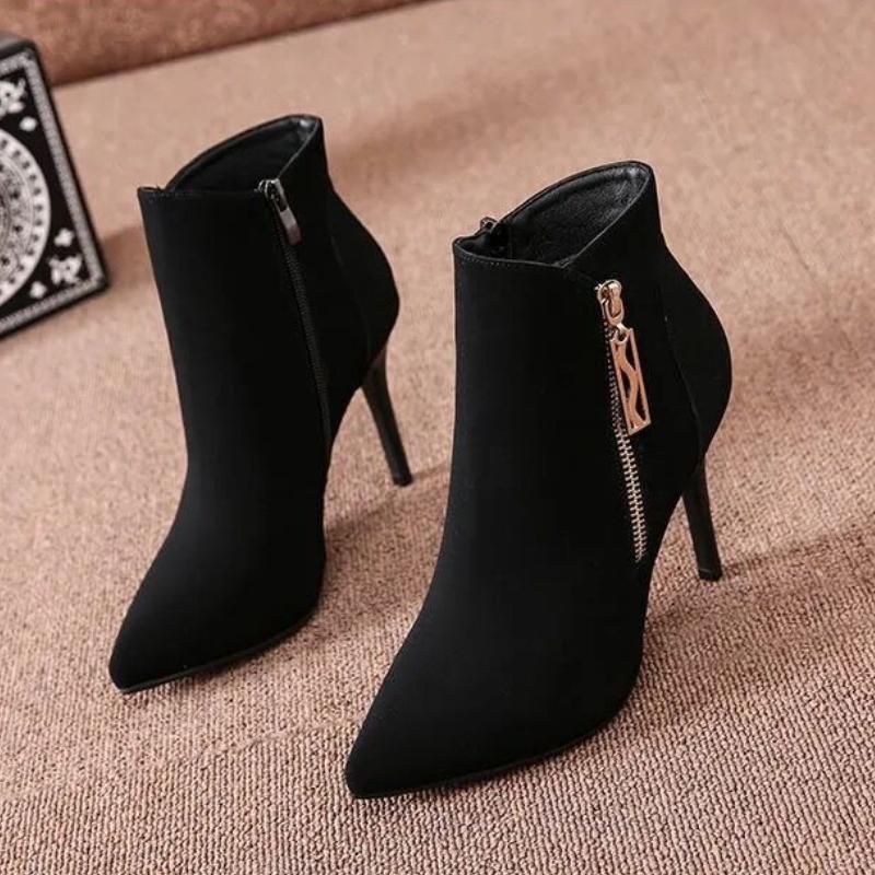 Fashion Sexy Black Suede Ankle Boots for Women Very High Heels Pole Woman Short Shoes Footwear Trend 2025 On Offer Y2k New In Pu Booties