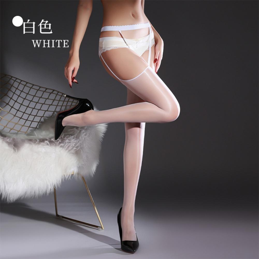 Qinghe Sexy Suspender Socks 1D Ultra-thin Oily Transparent Stockings Aurora Red Edge Black Silk Contrasting Color Interest Open Gear Free
