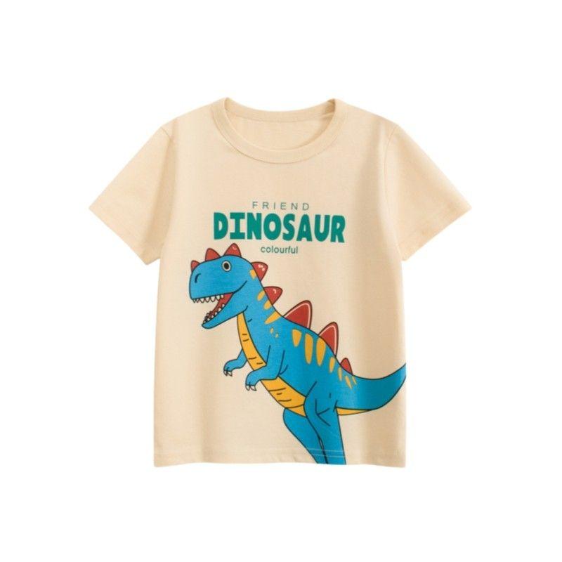 27Kids Kidsren's Clothing Summer Kidsren's Dinosaur Print Short-Sleeved T-Shirt Boys Pure Cotton Clothes Baby Half-Sleeved Clothes