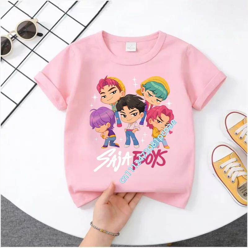 KPop Demon Hunters 2026New Saja Boys Cartoon Boys T-shirt Round Neck Fashion Casual Top Children's T-shirt Kids Clothing