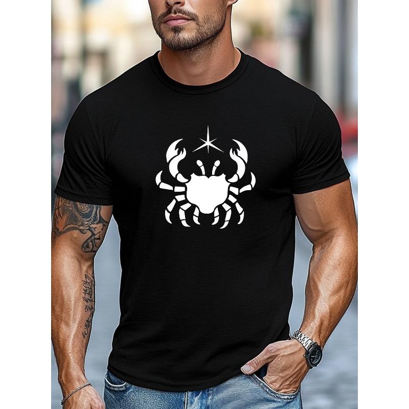 Plus Size Men'S T-Shirt,Comfortable And Versatile,Easy And Casual,White Crab Pattern Summer Casual Crew Neck Short T-Shirt on a Blue Background