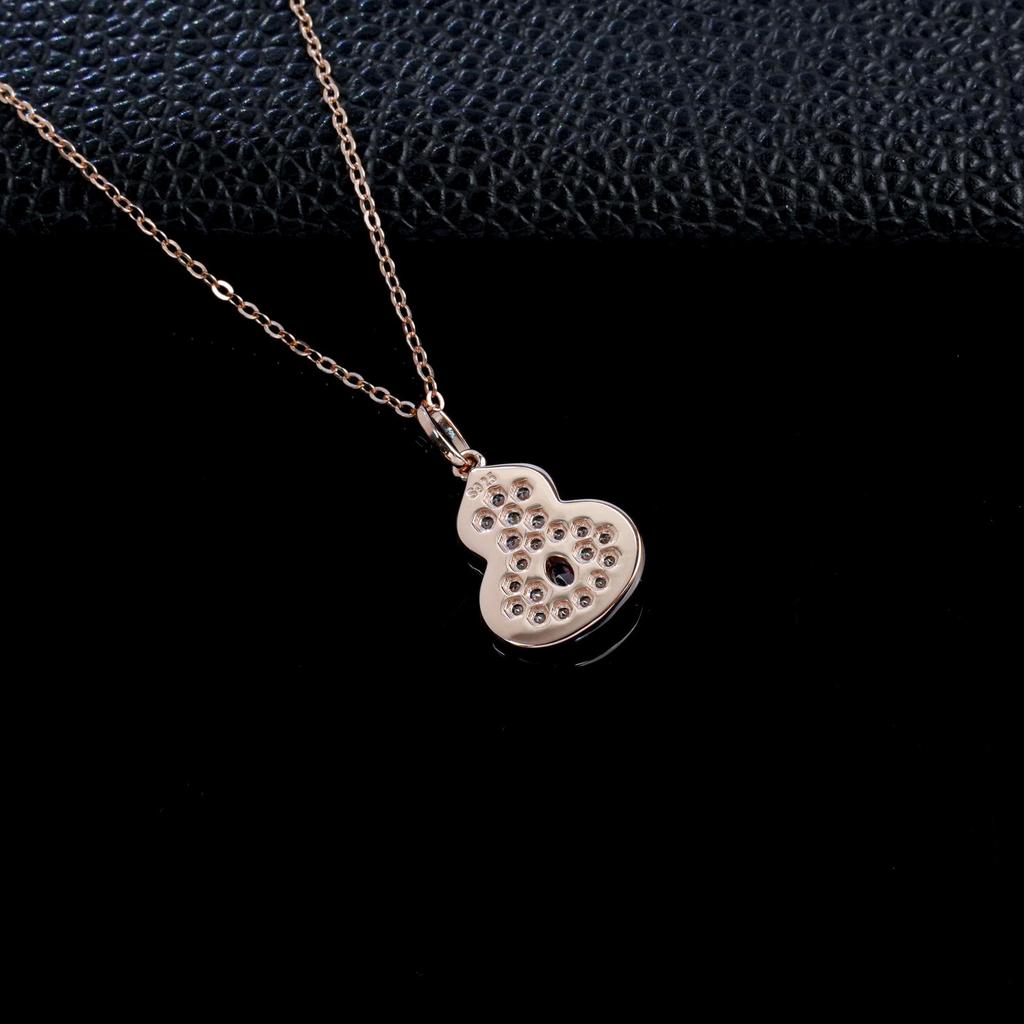 Rose Gold Ruby Gourd Necklace - S925 Sterling Silver, Chinese Style, Full Diamond Luxury Women's Fashion Accessory