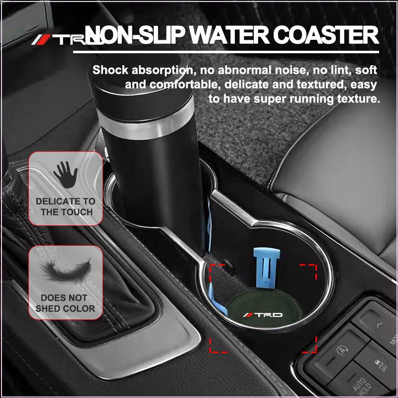 PU Leather Slot Non-slip Coaster Mat Emblem Car Cup Holder Pad for Toyota TRD GR Aygo Corolla Avensis Vios Yaris Mark-X Mirai Yaris