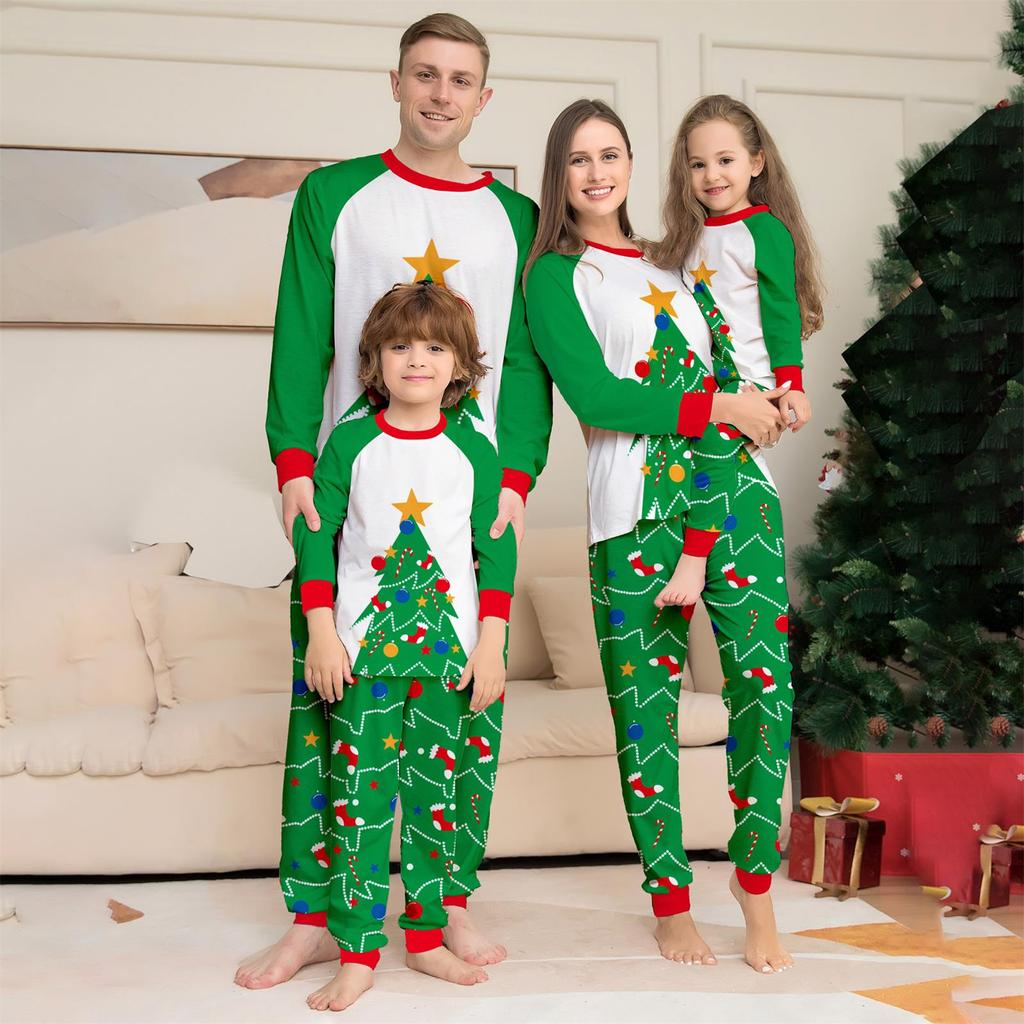 Christmas Family Matching Pajamas Set Mother And Baby Baby Cartoon Print Pajamas Home Clothes Set