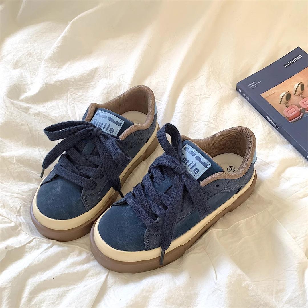 

Retro blue thick baseplate shoes women s 2025 spring new ins versatile niche design sense sports and leisure shoes 40 синий