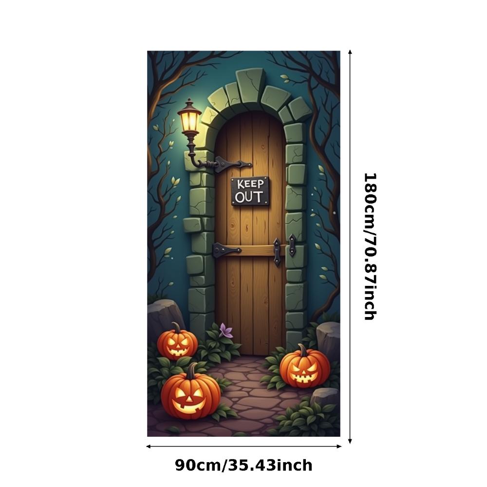 Party Backdrop Jack O'Lantern Event Banner Haunted House Banner Wooden Door Halloween Banner For Holiday Decor Haunted House