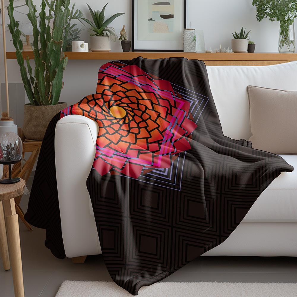 Irregular Geometric Pattern Blanket Abstract Red Floral Design Throw Blanket Home Decor Bed Sofa Cover Gift