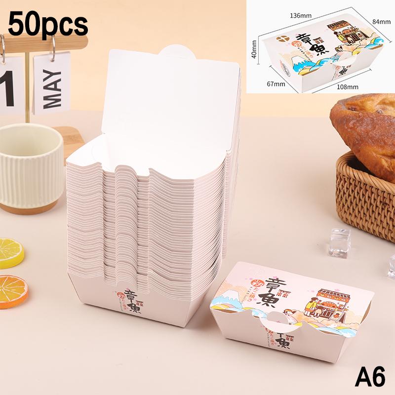 50ks Krabička na balení chobotnicových kuliček Japonské pouliční jídlo Takoyaki Jednorázový papírový kontejner na balení svačin s sebou