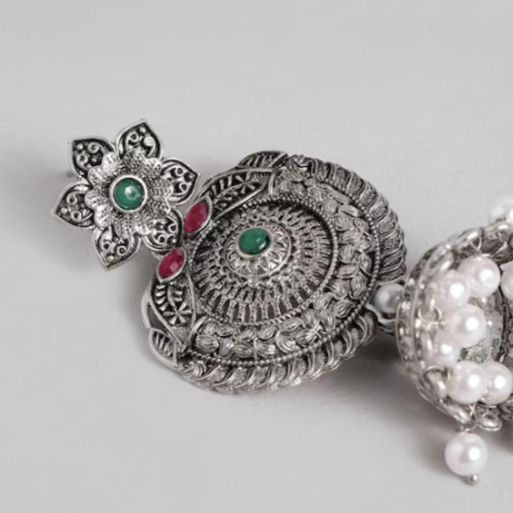 Cercei polonezi din argint oxidat, bijuterii cu perle de argint, cercei lucrati manual, cercei moda pentru femei