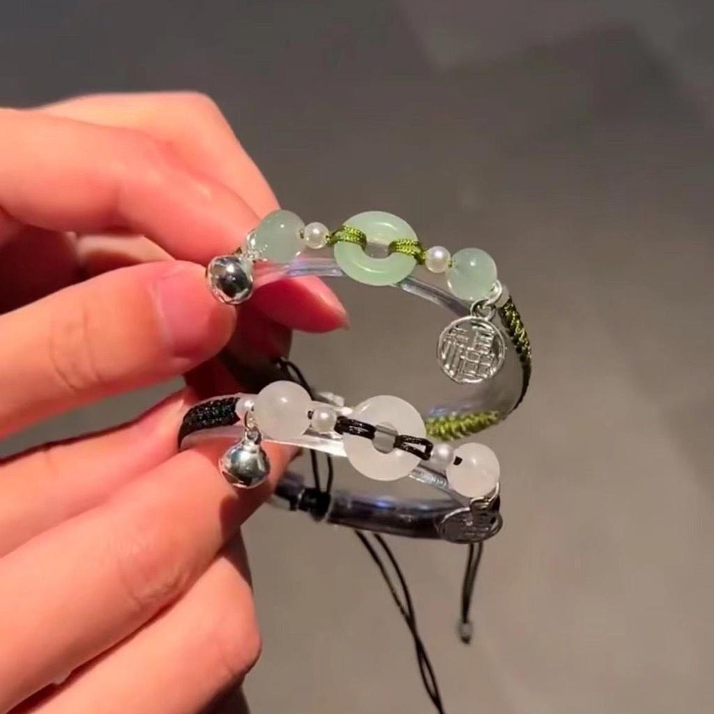 High-quality Double Braided Lucky Bell Safety Buckle Bracelet With Chinese Character Pendant Perfect Gift For Girlfriend