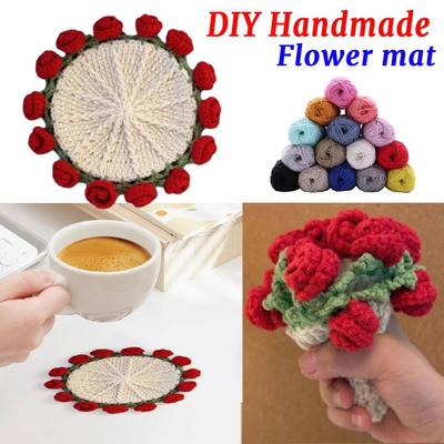 Rose Bouquet Coaster DIY Handmade Material Pack/Finished Crochet Flower Blanket Coasters Flower Coasters for Home Desk Tabletop