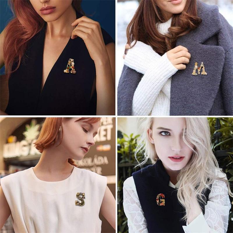 Vintage Letter A D G S M Enamel Imitation Pearls Brooches Women Baroque Alphabet Initial Pins Wedding Jewelry
