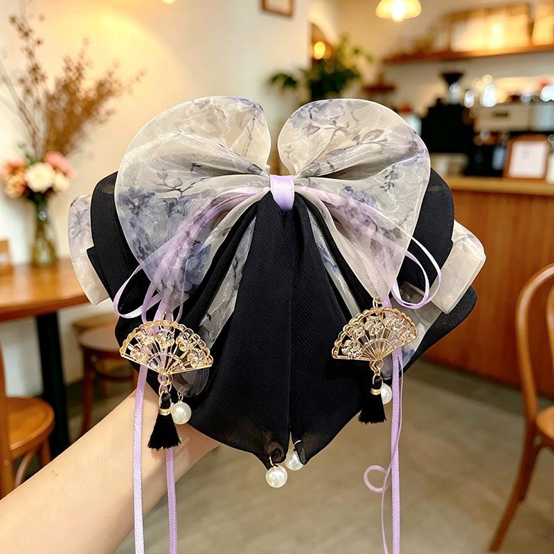 Handmade Chiffon Floral Bow Ponytail Clip for Voluminous Hair