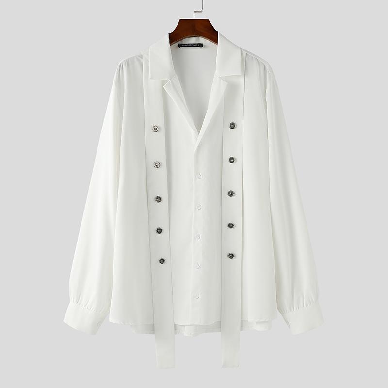 

INCERUN Женские Мужские Рубашки с Длинным Рукавом Оверсайз на Пуговицах с Лентами Повседневные Топы 3XL белый