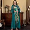 SW008 V-Neck Long Sleeve Muslim Abaya with Ostrich Feather and Sequin Embellishments