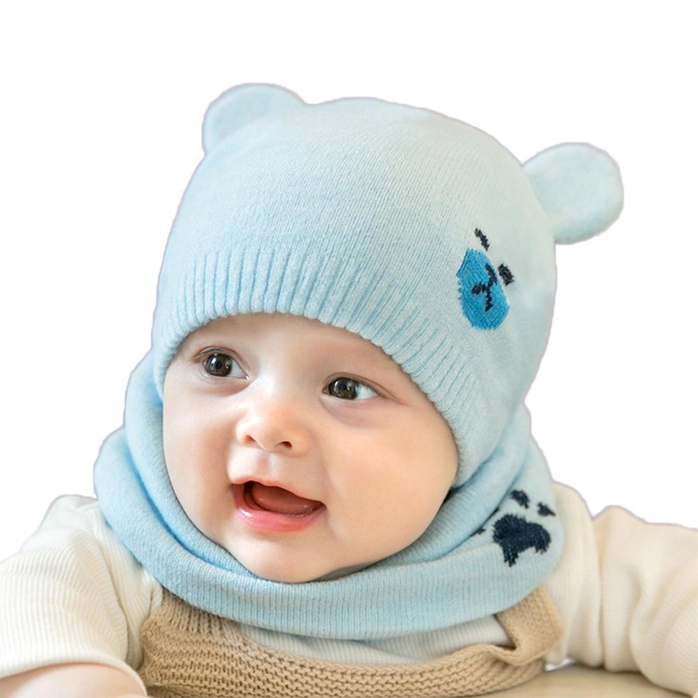 2PCS/Set Newborn  Warm Knitted Cap + Neck Gaiter Cute Cartoon Scarf Hat Neck Warmer Suits