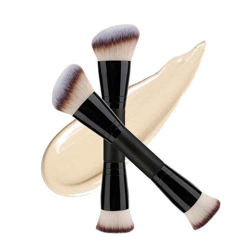 2 In 1 Professional Double Ended Makeup Brush Large Round Head And Handle For Foundation Concealer Setting Travel Make Up Tool