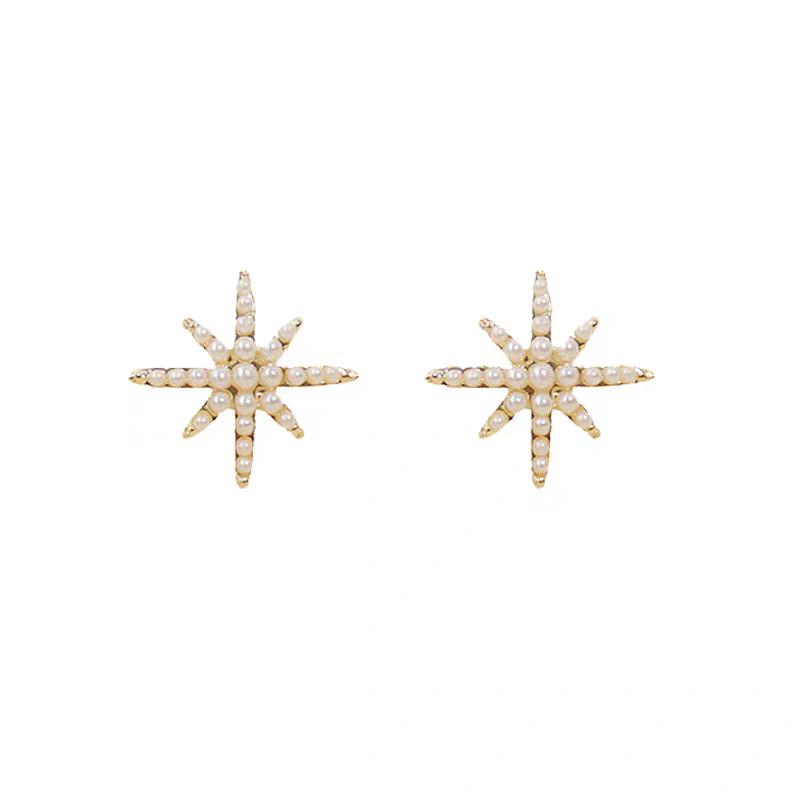 Korean Style Pearl Geometric Stud Earrings for Women - Versatile, Sweet, Retro, Niche Dangle Design