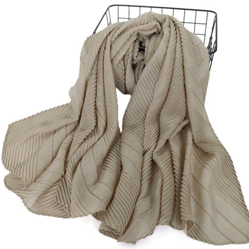 New monochrome cotton and linen pleated scarf in summer, high-quality solid-color pleated cotton and linen head scarf