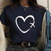 Personalized Creative Airplane Heart Pattern Printed T-Shirt Women's Fashion Shirt Casual Outdoor Women's Round Neck Short Sleev