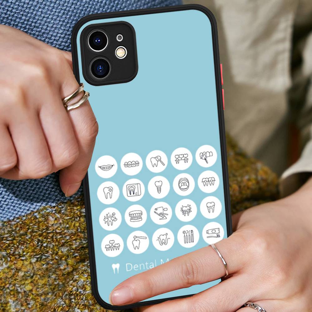 

Cute Dentist Teeth For IPhone 16 15 14 13 12 11 Pro Max X XS MAX Plus Translucent Black Phone Cover iphone X