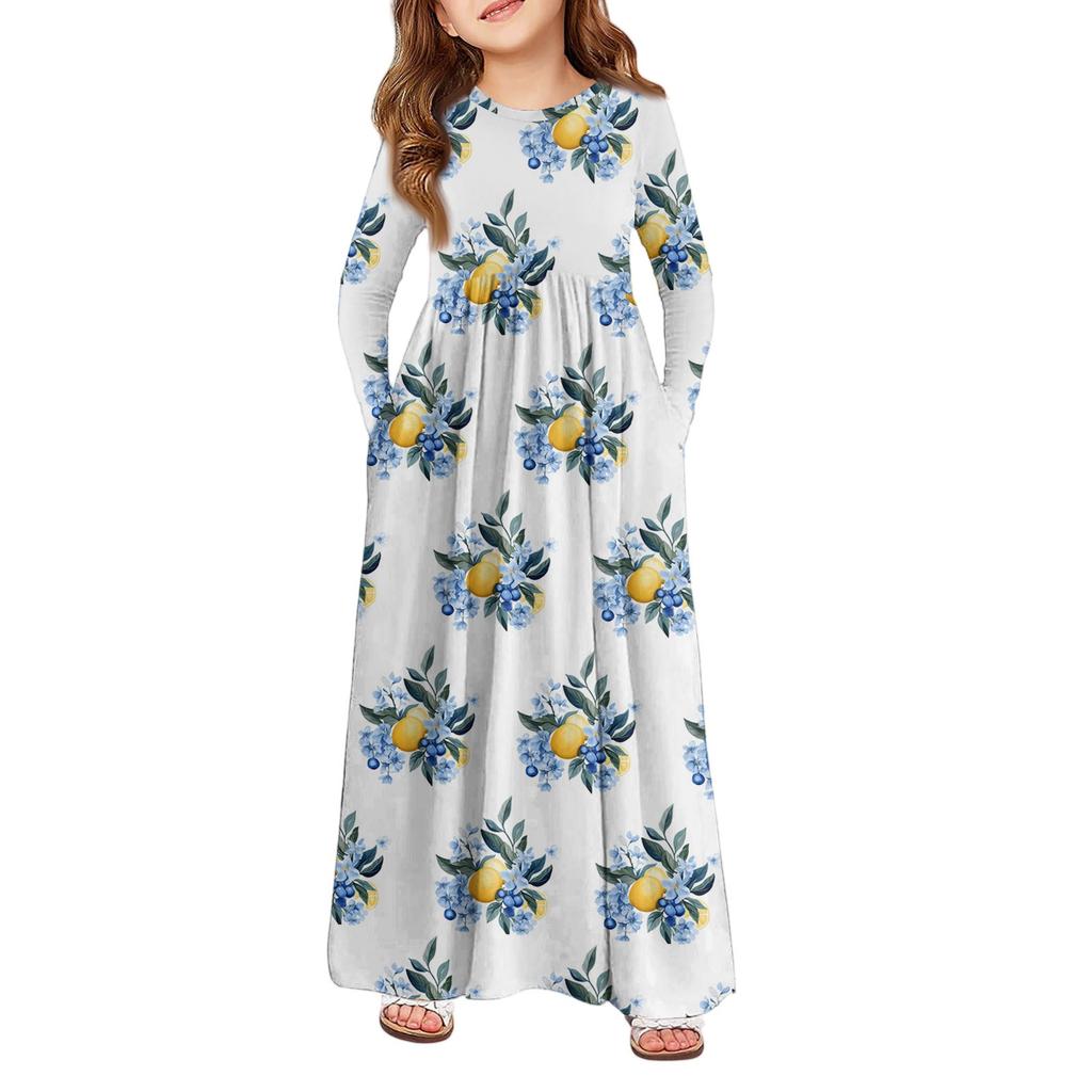 Mädchen Maxi Kleid - Langarm Taschenkleid