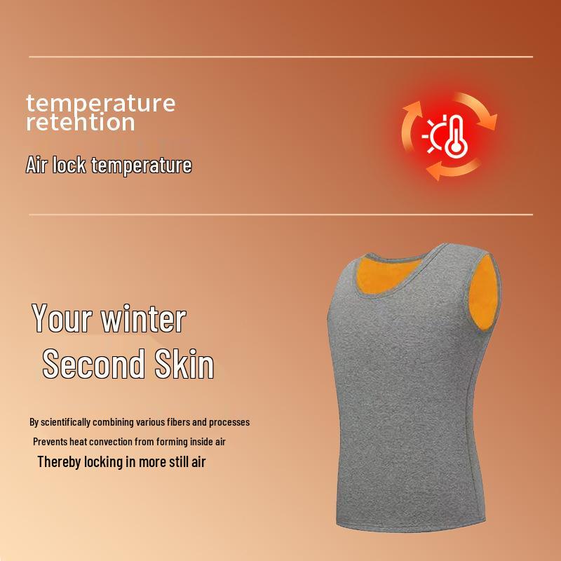 Men's Fleece-Lined Cotton Vest - Warm, Skin-Friendly Sleeveless Base Layer for Autumn/Winter