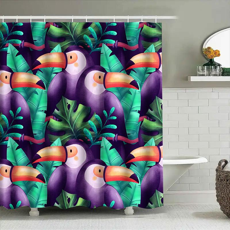 

Artistic Toucan Shower Curtain Floral Print Decorative Bath Curtains for Bathroom 90x180cm