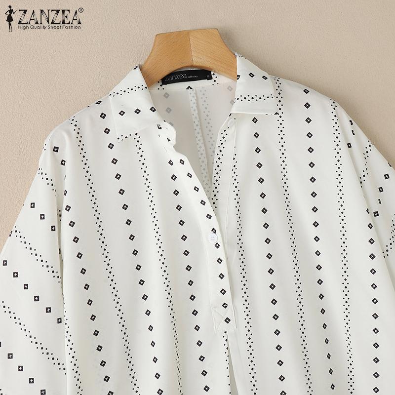 ZANZEA Women Turn Down Collar 3/4 Sleeve Loose Floral Blouse