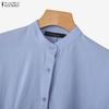 ZANZEA Women Casual Round Neck Solid Color Loose Long Sleeve Cotton Blouse