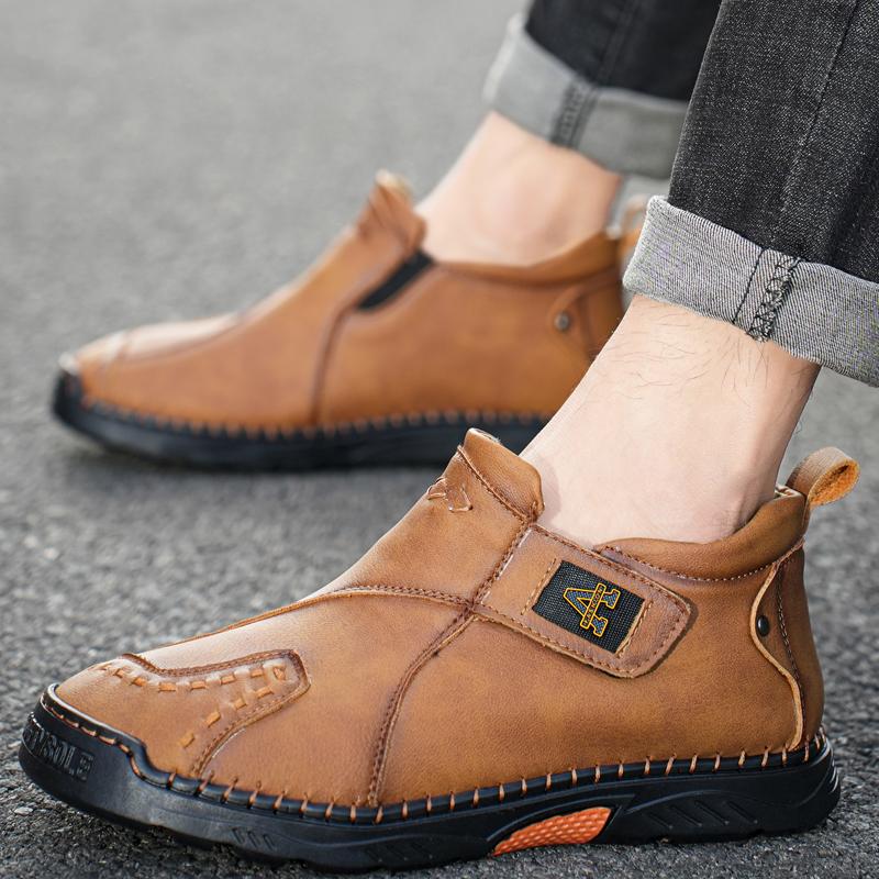 Handgefertigte Herren Motorradstiefel Sneaker Outdoor Herren Freizeitschuhe Leder Freizeit Wandern High Top Botas Neu Heißer Verkauf Stiefeletten