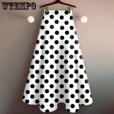 Women's Midi Skirt Mid Length Skirt Stylish New Printed Large Swing Skirt Knee High Waist Skirt