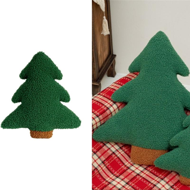 Christmas Tree Shape Furry Throw Pillow Warm Decorative Sofa Couch Bed Cushion For Living Room Bedroom Car Interior