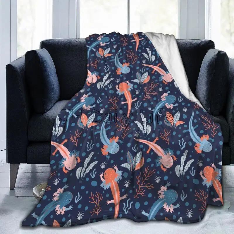 Cute Axolotl Blanket Microfiber Lightweight Flannel Fleece Blanket Soft Warm Plush Throw Blankets for Bed Couch Sofa Travel 152x127cm