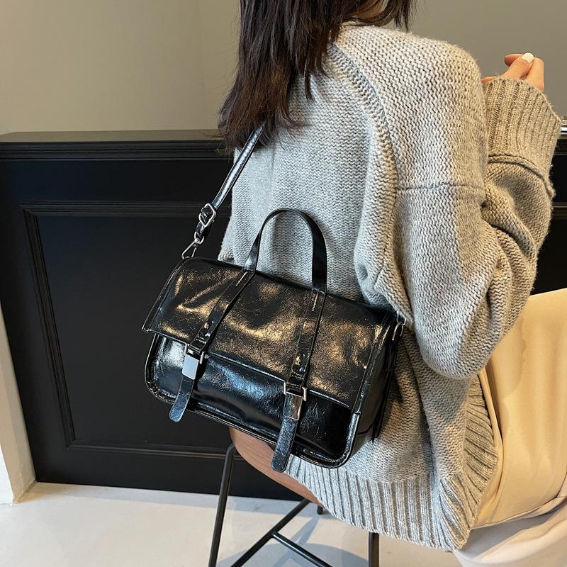 Retro přenosná malá taška pro ženy, zimní velkokapacitní dojíždějící dokumenty, malá čtvercová taška přes rameno