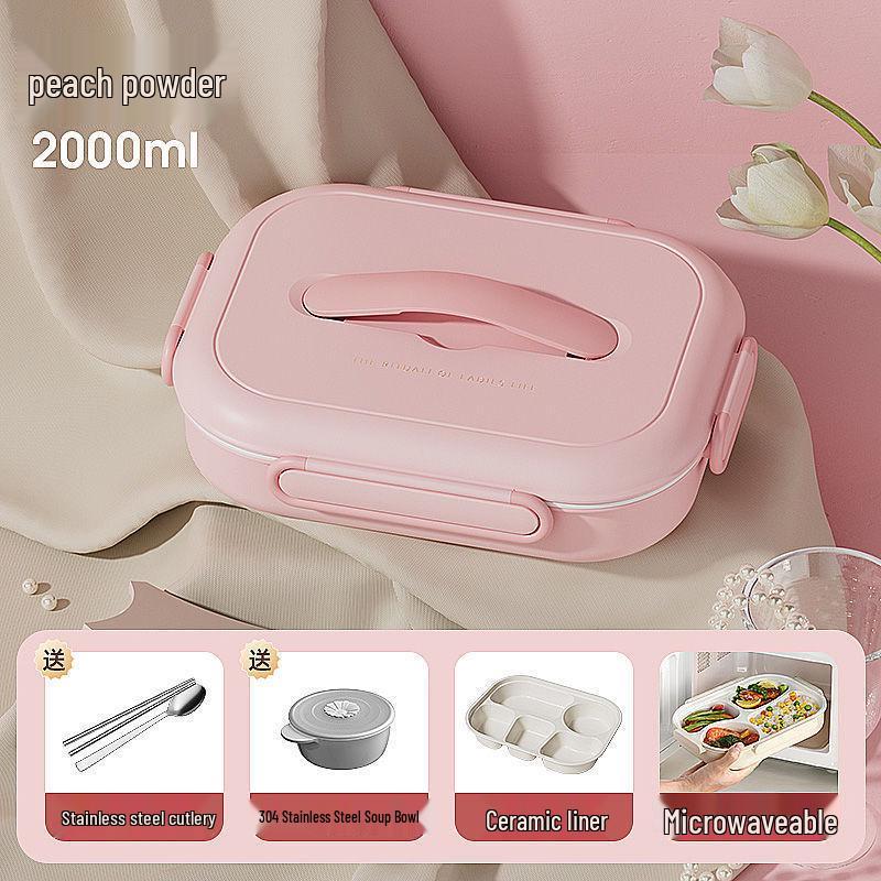 Insulated Ceramic & Stainless Steel Bento Box: Microwave-Friendly Lunch Box for Office & School, Divided for Easy Meal Storage.