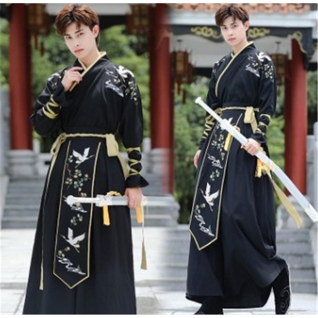 Herren Chinesischer Stil Hanfu Set, Antikes Wuxia Kampfsport Kostüm, Stickerei Tägliches Outfit