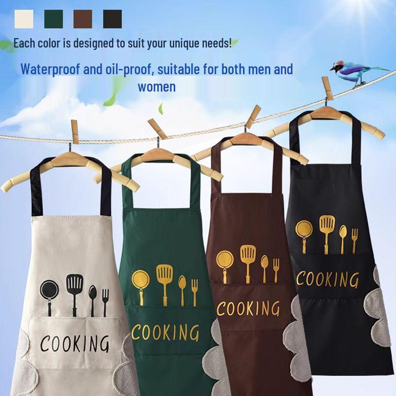 Waterproof Oil-Proof Women's Cooking Apron with Hand Wipe Design - Knife and Fork Style, New Model for Adult Home Kitchen and Wedding.