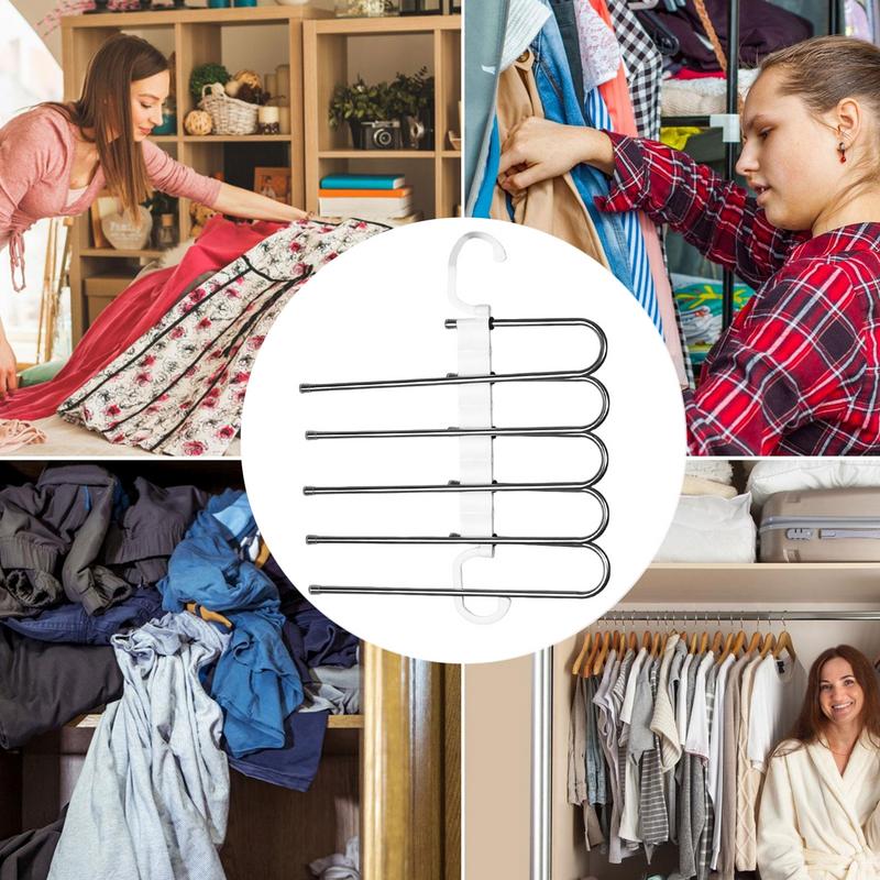 Foldable Pant Hangers Stainless Steel Pant Hangers Folding With Multi Tiers Anti-Slip Clothing Rack Multifunctional Closet